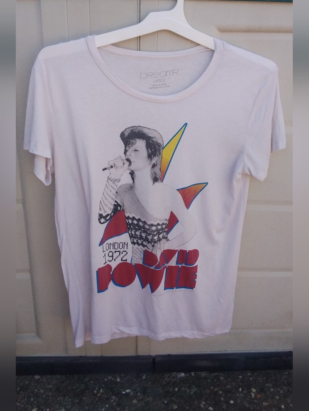 Dreamr Bowie Tee Shirt Womens Large Retro Graphic Concert White